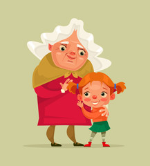 Happy smiling grandmother and granddaughter characters. Vector cartoon illustration
