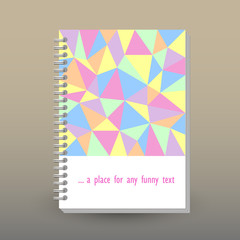 vector cover of diary or notebook with ring spiral binder - format A5 - layout brochure concept - cute pastel colored with polygonal triangle pattern