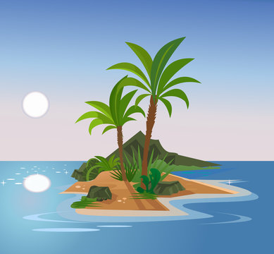 Uninhabited island. Vector flat cartoon illustration