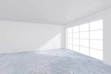 Bright office with large windows. 3d rendering