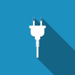Electric plug icon isolated with long shadow. Concept of connection and disconnection of the electricity. Flat design. Vector Illustration