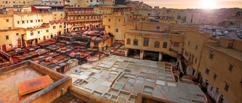 Tanneries in the medina of Fes in Morocco