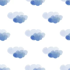 Schilderijen op glas Clouds watercolor seamleass pattern for textyle, backgrounds, web, wallpaper, texture in blue color © axynia