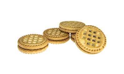 a lot of round cookies on isolated white background