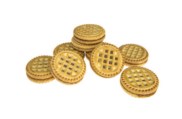 a lot of round cookies on isolated white background