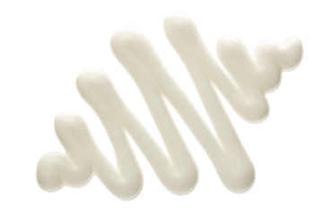 sour cream isolated on white background. Top view. Flat lay