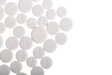 white pill capsule isolated on white background with copy space for your text. Top view. Flat lay