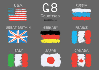 G8 National hand drawing flag icon set