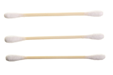 Cotton ear stick isolated on white background macro top view. Flat lay