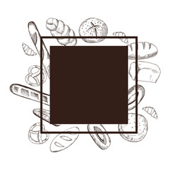 Fototapeta premium Vector frame with bread. Hand drawn illustration.