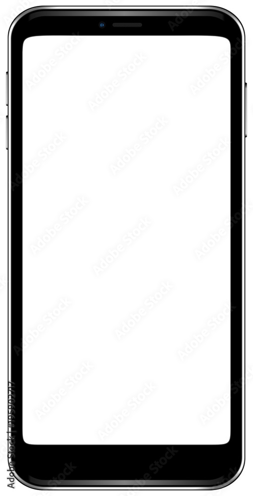 Aufkleber Brand new smartphone black color with blank screen  mockup. Front view of modern android multimedia smart phone easy to edit and put your image.