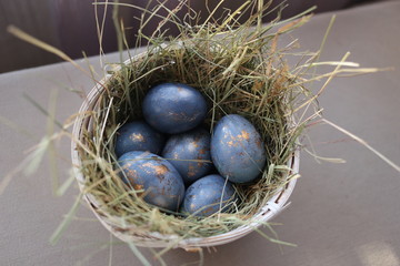 colored eggs at the easter basket