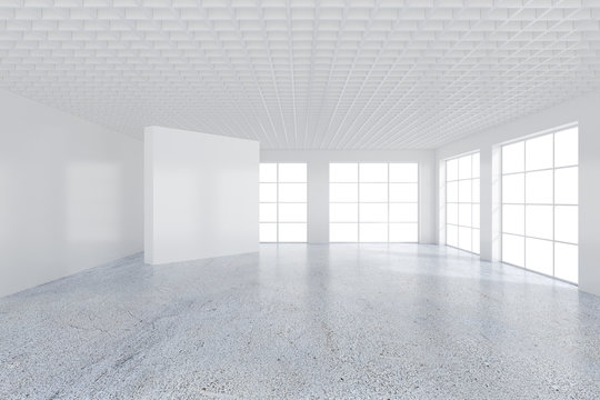 White emty office interior with large windows. 3d rendering.