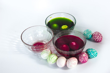 The process of coloring Easter eggs
