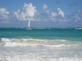 yacht in the blue water of ocean