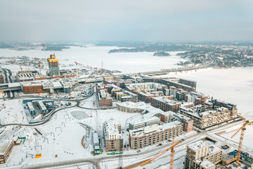 Aerial view of new district of Helsinki Kalasatama