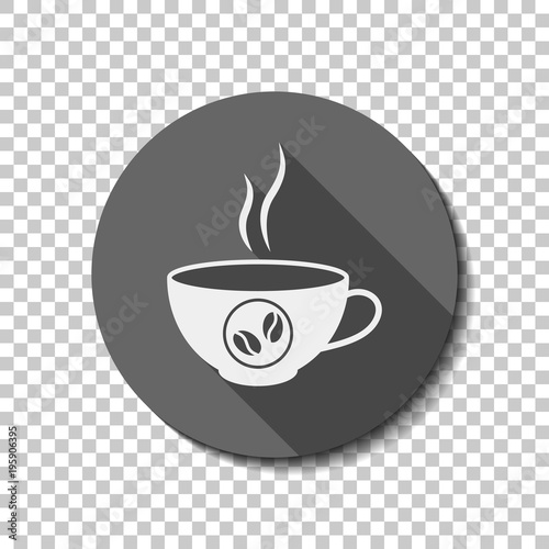 Cup Of Hot Coffee Icon White Flat With Long Shadow In Circle On Transparent Cup Of Hot Coffee Icon White Flat With Long Shadow In Circle On Transparent