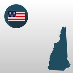 Map of the U.S. state of New Hampshire on a white background. American flag