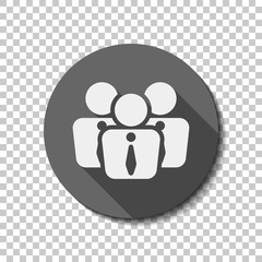 office people, team. White flat icon with long shadow in circle on transparent background