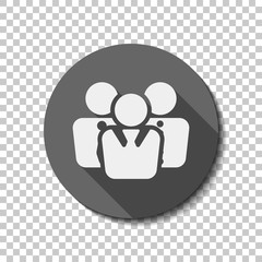office people, team. White flat icon with long shadow in circle on transparent background