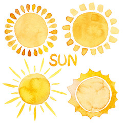 Yellow ink shiny sun set watercolor illustration with lettering - 195907176