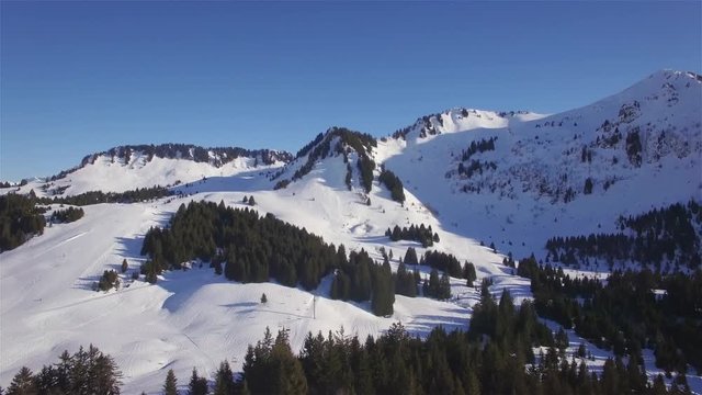 4K aerial view of praz de lys ski station in the French Alps in France 