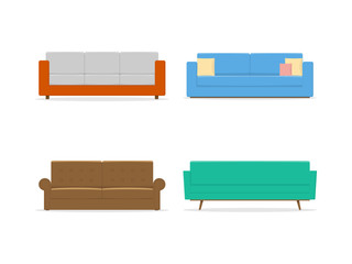 Set of sofas illustration in flat style. Isolated on white backg