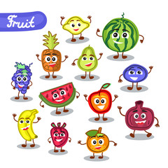 Obraz premium Funny, cute fruit with smiling human face isolated on white background.