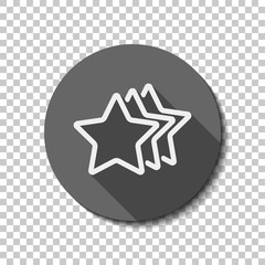stars rate icon. White flat icon with long shadow in circle on transparent background