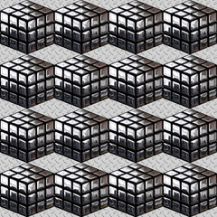 Many chrome cubes 3d rendering on seamless background