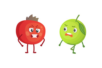 Set of cute cartoon fruit. Vector illustration with funny characters. Funny fresh food time.