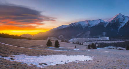 wonderful, multicolored dawn in the mountains.Tatra mountain,Slovakia.
