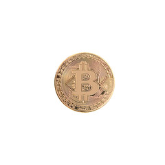 Golden bitcoin isolated on white background. Crypto-currency.