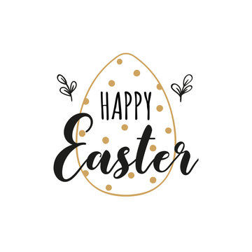 Card with dotted Easter egg and handwritten inscription Happy Easter. Vector illustration. EPS 10.