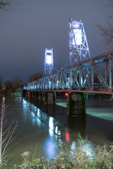 Lighted Pedestrian Bridge Crossing Willamette River Converted Train Trestle