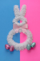 Easter holiday decorations on brigth colors