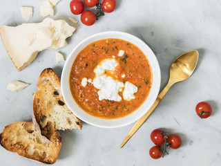 Fresh Tomatoes soup on white background.