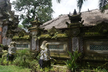 Balinese statue with plants in Bali Indonesia