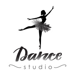 Dance studio logo with young ballerina