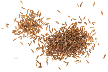 Cumin or caraway seeds isolated on white background. Top view