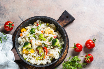 Vegetable risotto top view.