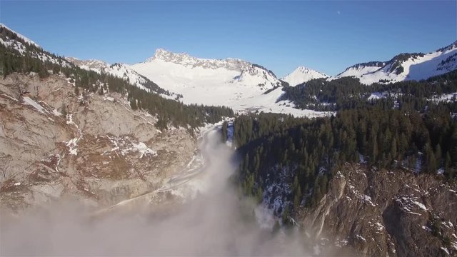4K aerial view of praz de lys ski station in the French Alps in France 