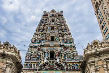 tower of Sri Mahamariammam Temple in the center of kuala lumpur malaysia