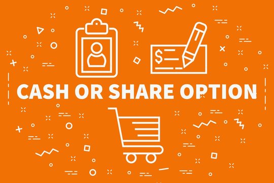 Conceptual business illustration with the words cash or share option