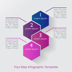 Four step hexagon pattern infographic chart or diagram with plenty of space for text and label.