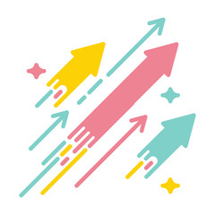 Arrows shooting to the stars. Vector icon illustration with bright vivid colors. Concept for financial, personal and creative growth