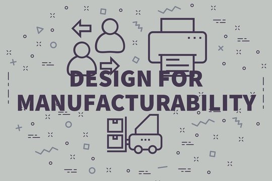 Conceptual business illustration with the words design for manufacturability