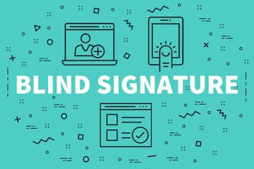 Conceptual business illustration with the words blind signature