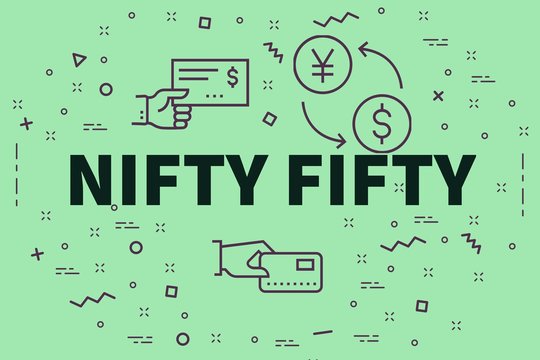 Conceptual business illustration with the words nifty fifty