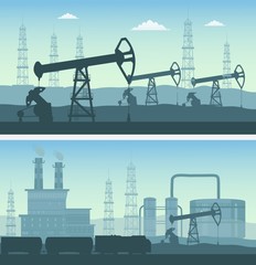 Vector Oil rig industry of processing petrol and transportation infographics set production elements